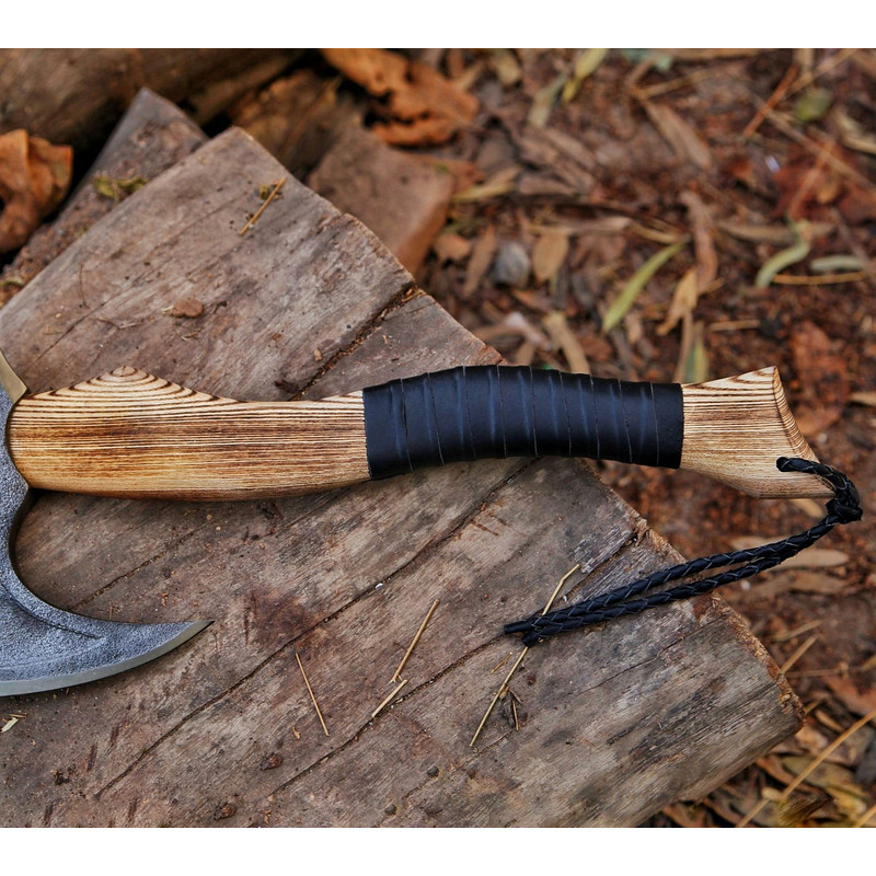 Handmade Carbon Steel Axe Viking Axe Wood Leather Reap Handle With Leather Sheathe Gift For USA Fathers Day Gift 2