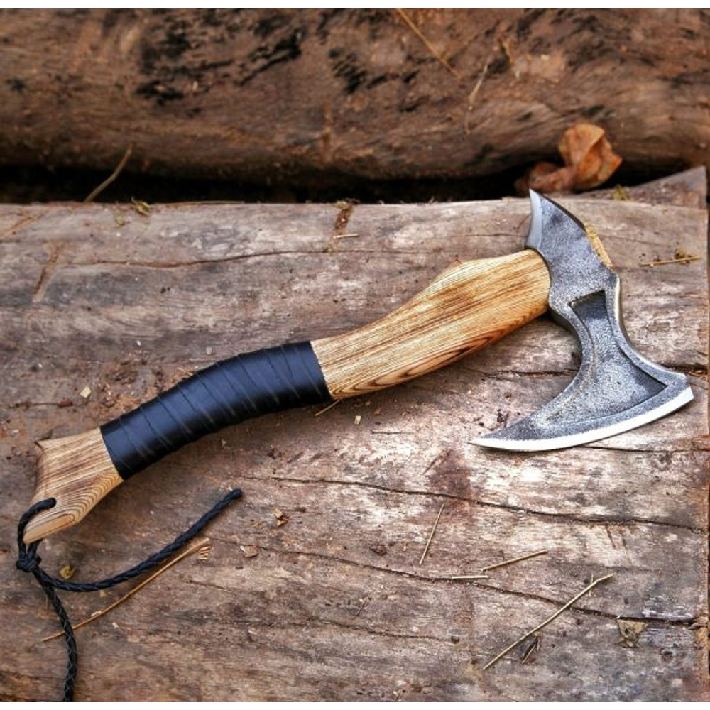 Handmade Carbon Steel Axe Viking Axe Wood Leather Reap Handle With Leather Sheathe Gift For USA Fathers Day Gift 0