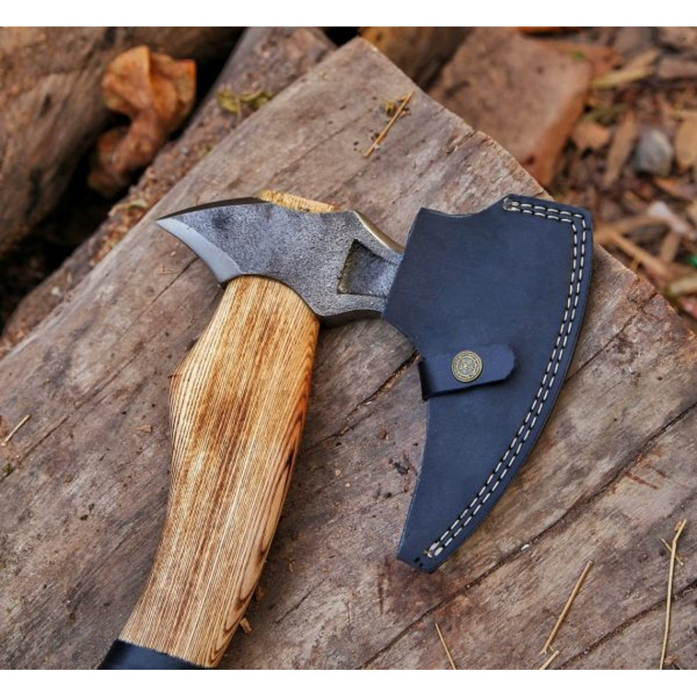 Handmade Carbon Steel Axe Viking Axe Wood Leather Reap Handle With Leather Sheathe Gift For USA Fathers Day Gift 5