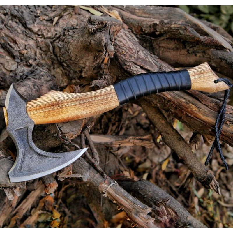 Handmade Carbon Steel Axe Viking Axe Wood Leather Reap Handle With Leather Sheathe Gift For USA Fathers Day Gift 3
