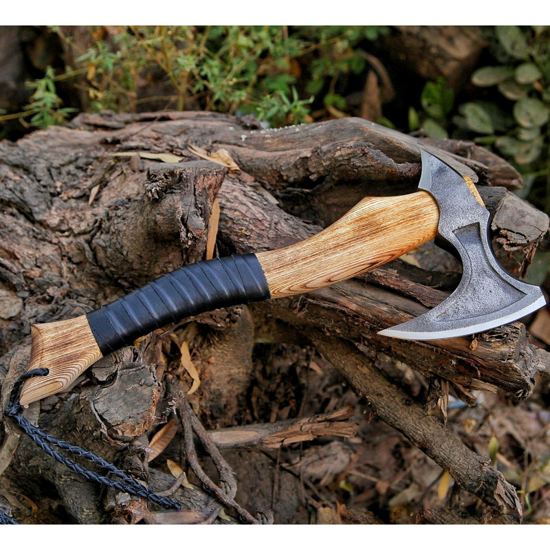 Handmade Carbon Steel Axe Viking Axe Wood Leather Reap Handle With Leather Sheathe Gift For USA Fathers Day Gift 4