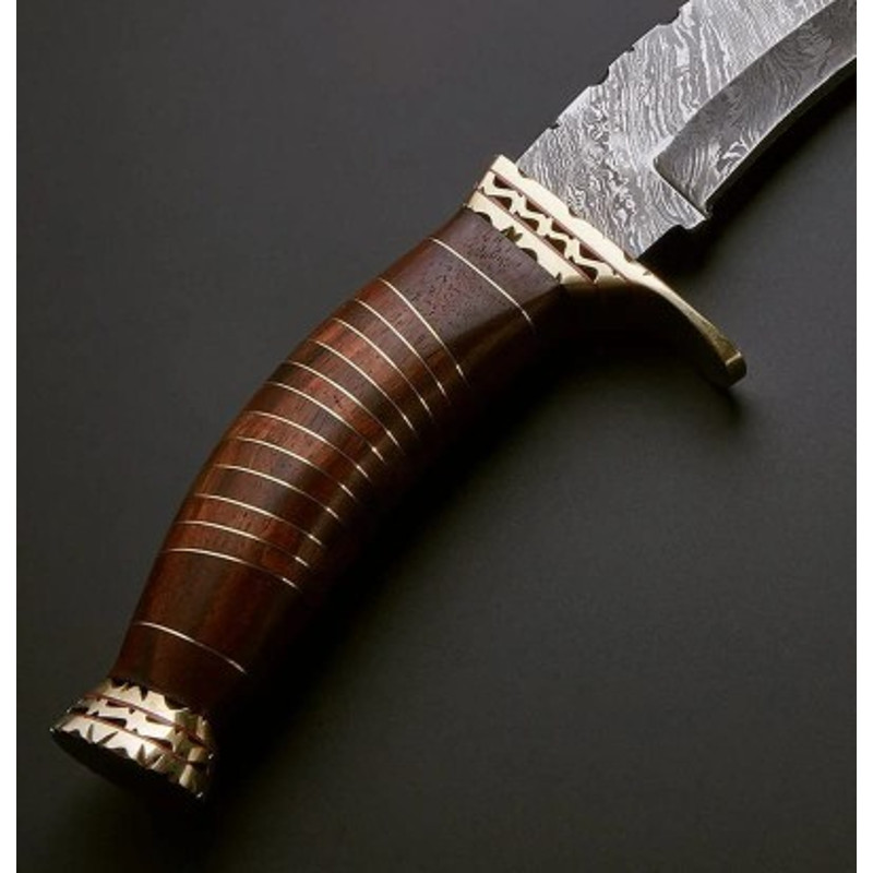 Handmade Damascus Steel Hunting Bowie Knife Leather Brass Handle With Leather Sheathe Gift For USA Fathers Day Gift 1