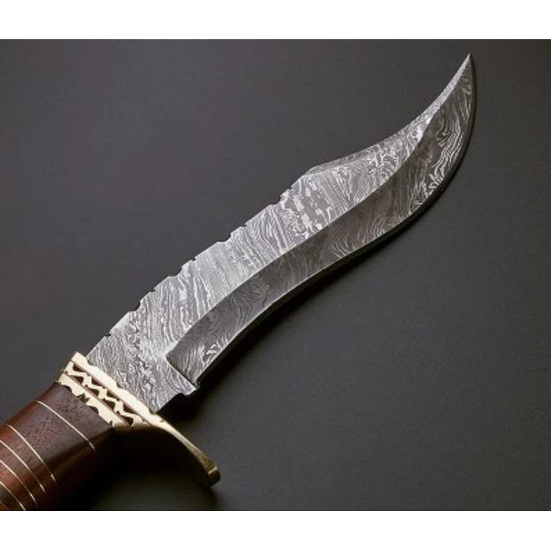 Handmade Damascus Steel Hunting Bowie Knife Leather Brass Handle With Leather Sheathe Gift For USA Fathers Day Gift 2