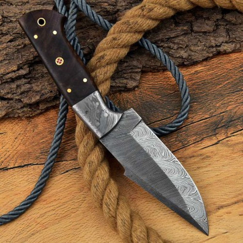 Handmade Damascus Steel Hunting Knife Wood Sheathe Handle With Leather Sheathe Gift For USA Fathers Day Gift For Men 3