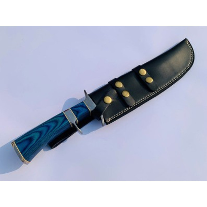 Handmade Damascus Steel Hunting Bowie Knife Wood Handle With Leather Sheathe Gift For USA Fathers Day Gift For Men 8