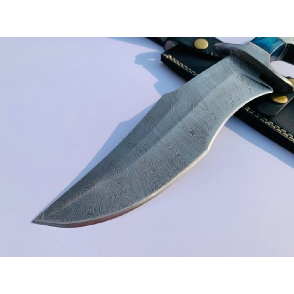 Handmade Damascus Steel Hunting Bowie Knife Wood Handle With Leather Sheathe Gift For USA Fathers Day Gift For Men 4