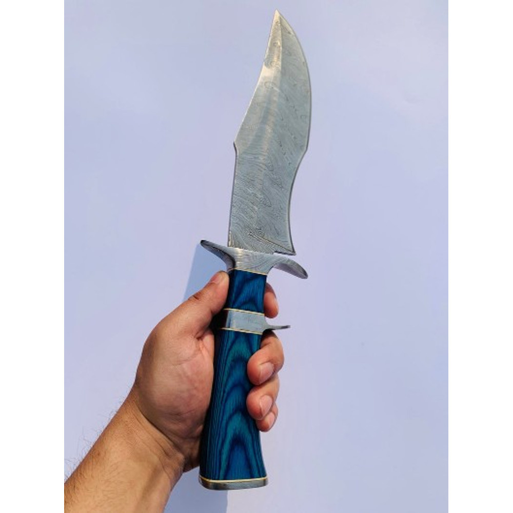Handmade Damascus Steel Hunting Bowie Knife Wood Handle With Leather Sheathe Gift For USA Fathers Day Gift For Men 5