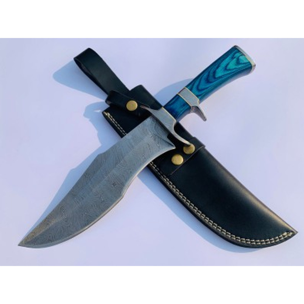 Handmade Damascus Steel Hunting Bowie Knife Wood Handle With Leather Sheathe Gift For USA Fathers Day Gift For Men 1