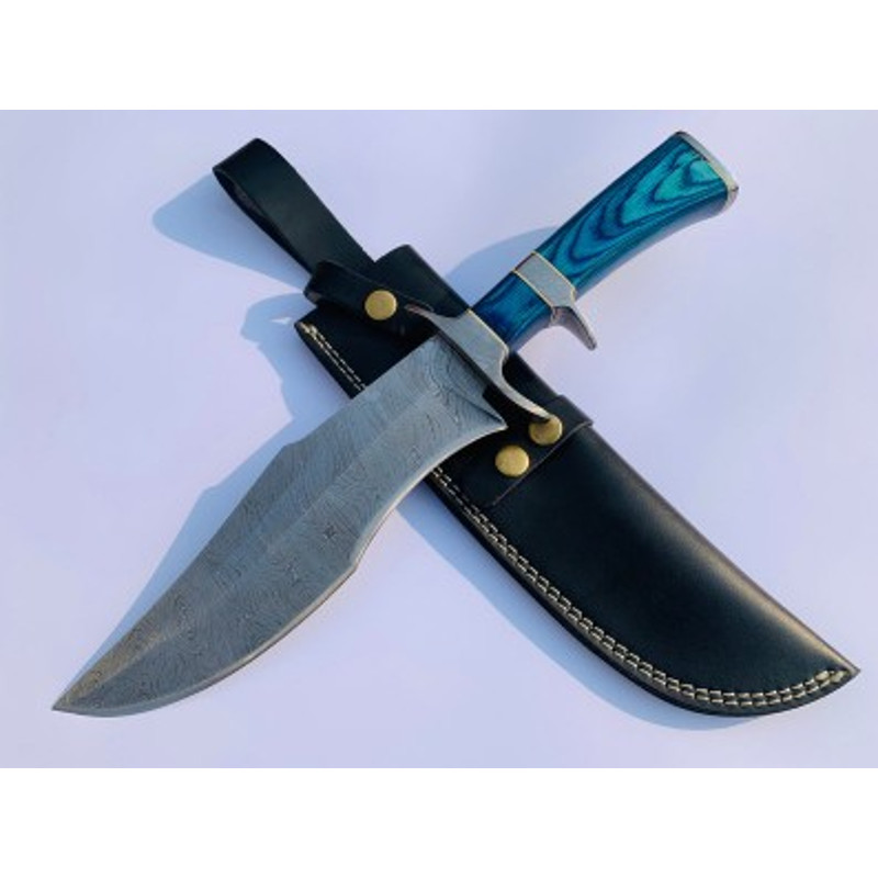 Handmade Damascus Steel Hunting Bowie Knife Wood Handle With Leather Sheathe Gift For USA Fathers Day Gift For Men 1