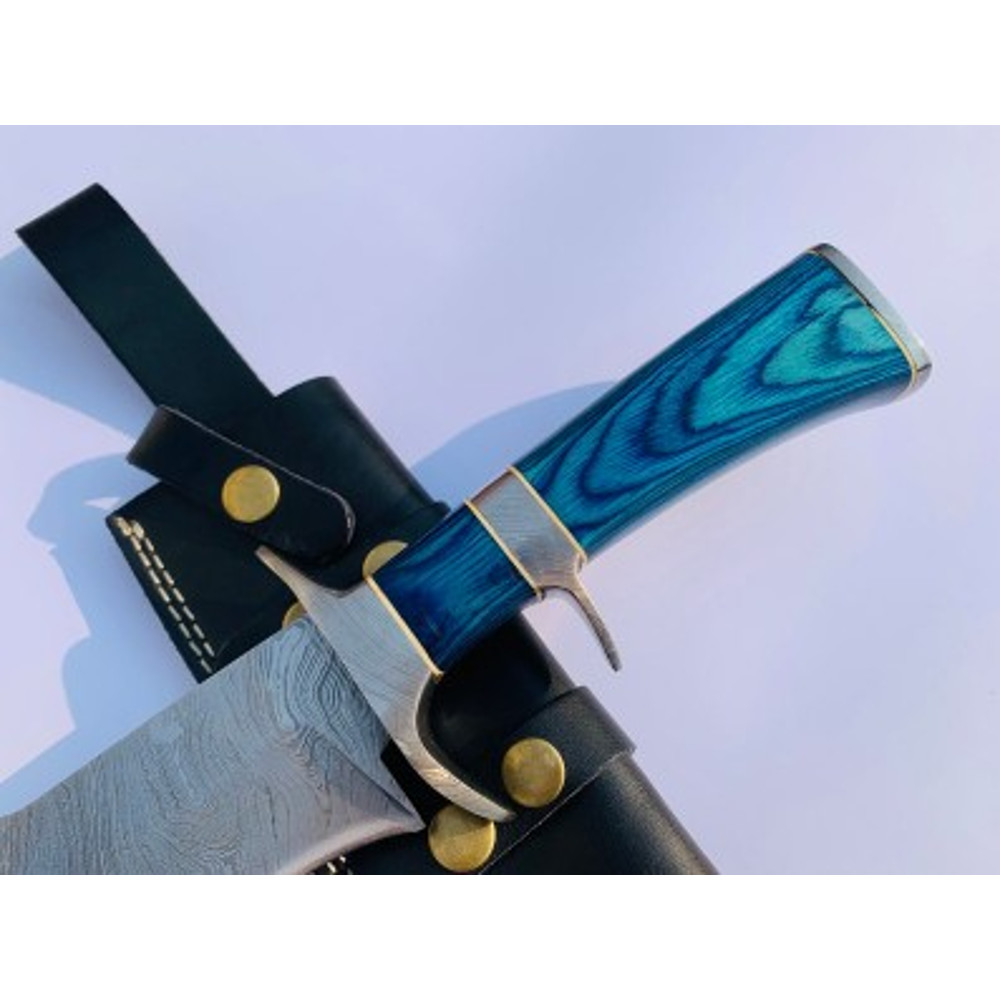 Handmade Damascus Steel Hunting Bowie Knife Wood Handle With Leather Sheathe Gift For USA Fathers Day Gift For Men 2