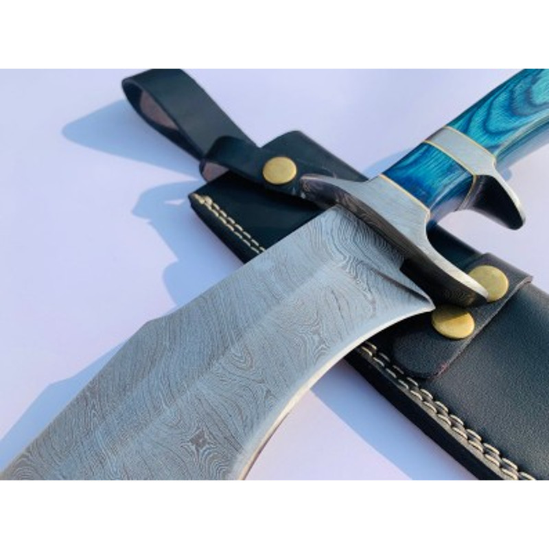 Handmade Damascus Steel Hunting Bowie Knife Wood Handle With Leather Sheathe Gift For USA Fathers Day Gift For Men 3