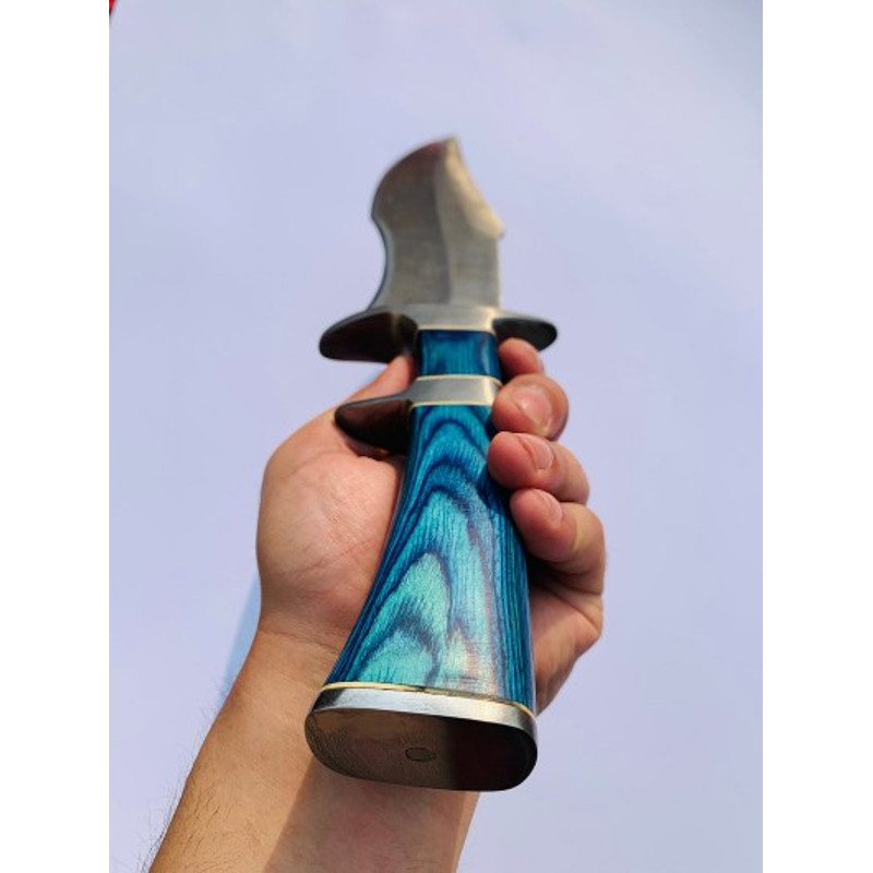 Handmade Damascus Steel Hunting Bowie Knife Wood Handle With Leather Sheathe Gift For USA Fathers Day Gift For Men 6