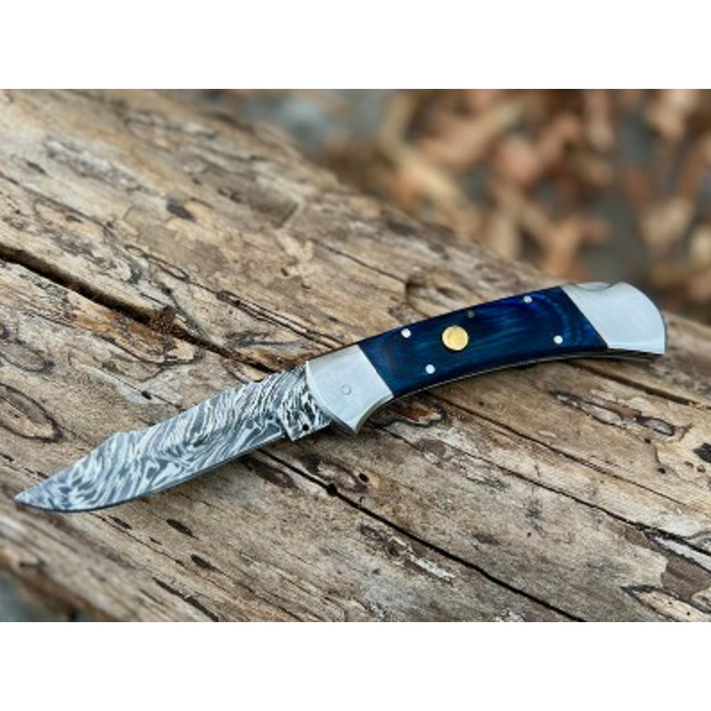 Handmade Damascus Steel Pocket Knife Folding Knife Dollar Sheathe Handle With Leather Sheathe Gift For USA Fathers Day 1