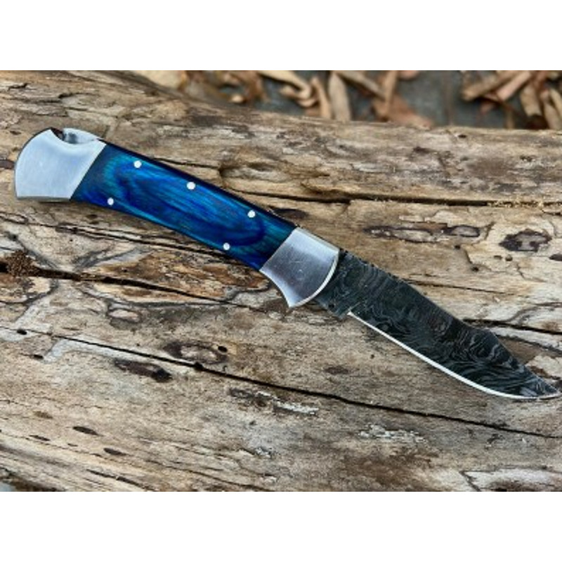 Handmade Damascus Steel Pocket Knife Folding Knife Dollar Sheathe Handle With Leather Sheathe Gift For USA Fathers Day 7