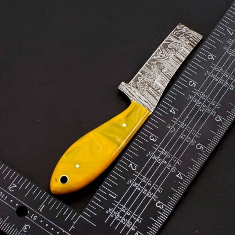 Handmade Damascus Steel Bull Cutter Skinner Knife Resin Handle With Leather Sheathe Gift For USA Fathers Day Gift 1