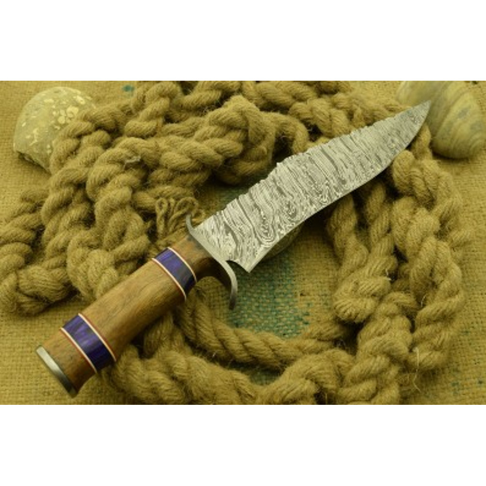 Handmade Damascus Steel Hunting Knife Skinner Knife Wood Resin Brass Handle With Leather Sheathe Gift For USA Father 0