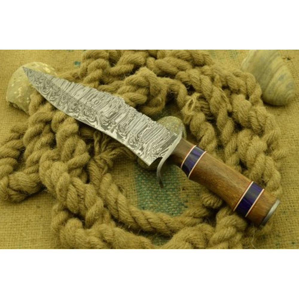 Handmade Damascus Steel Hunting Knife Skinner Knife Wood Resin Brass Handle With Leather Sheathe Gift For USA Father 1