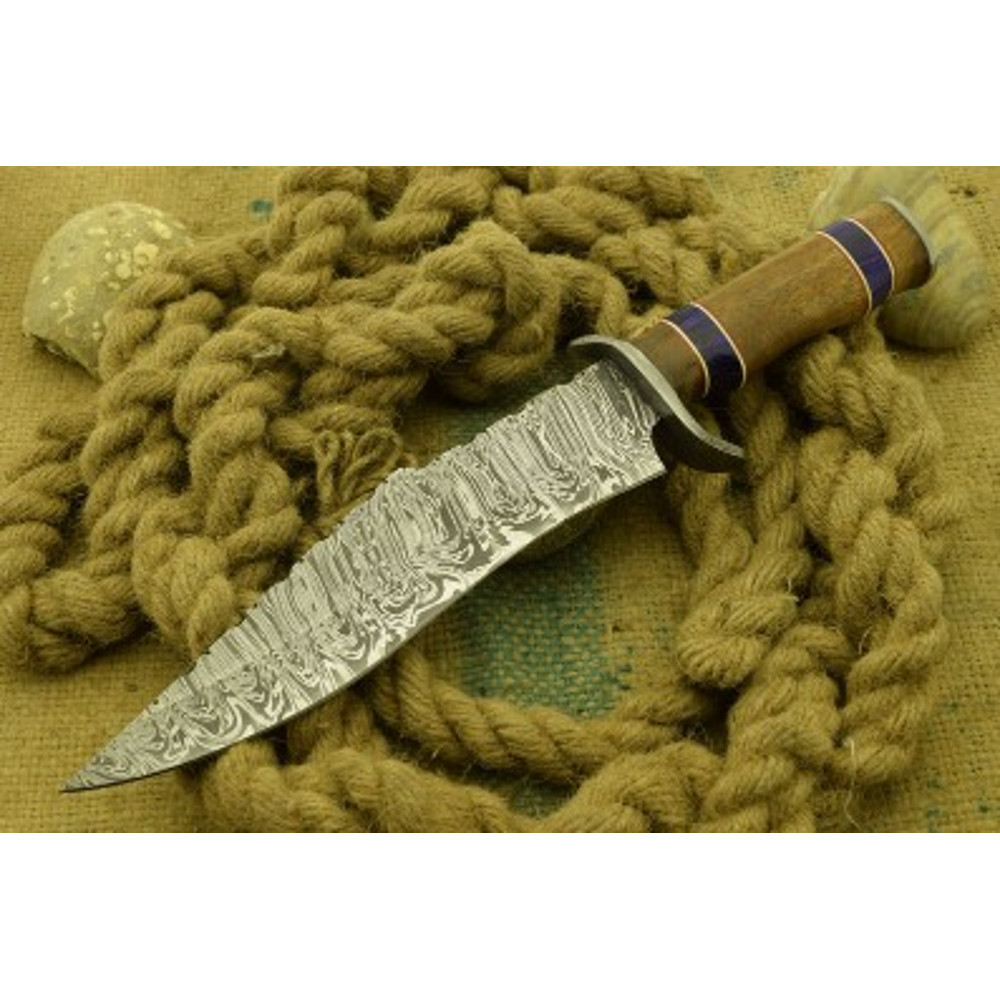 Handmade Damascus Steel Hunting Knife Skinner Knife Wood Resin Brass Handle With Leather Sheathe Gift For USA Father 2