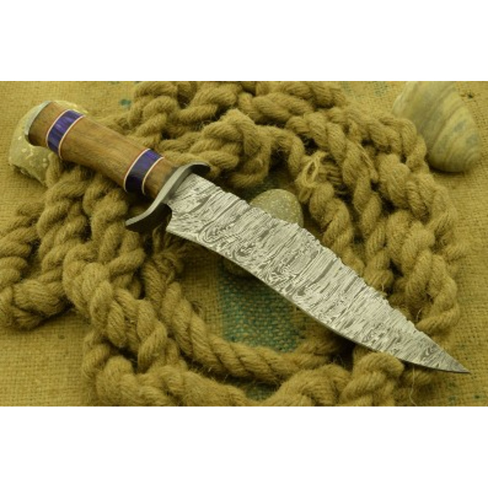 Handmade Damascus Steel Hunting Knife Skinner Knife Wood Resin Brass Handle With Leather Sheathe Gift For USA Father 3