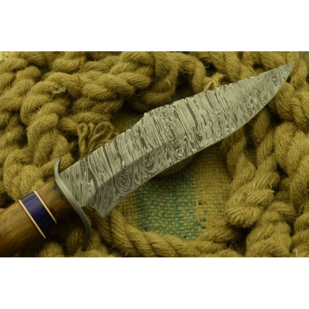 Handmade Damascus Steel Hunting Knife Skinner Knife Wood Resin Brass Handle With Leather Sheathe Gift For USA Father 5