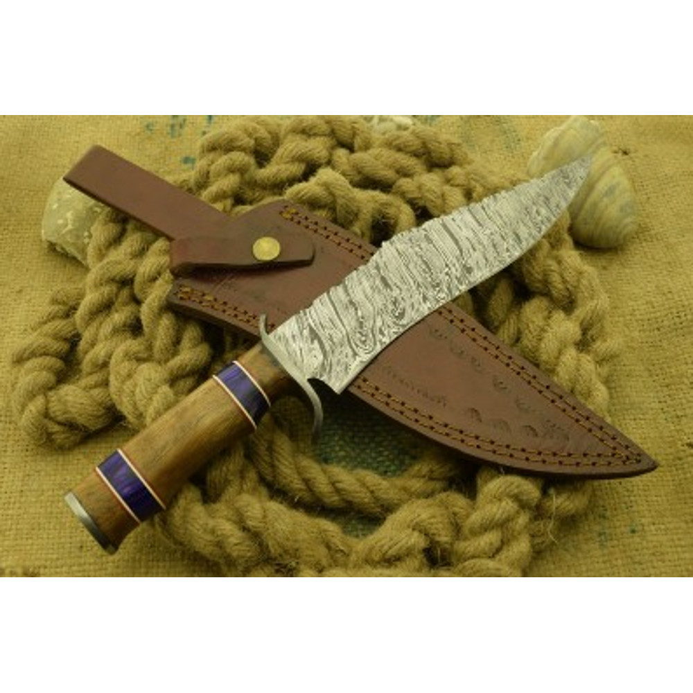 Handmade Damascus Steel Hunting Knife Skinner Knife Wood Resin Brass Handle With Leather Sheathe Gift For USA Father 7