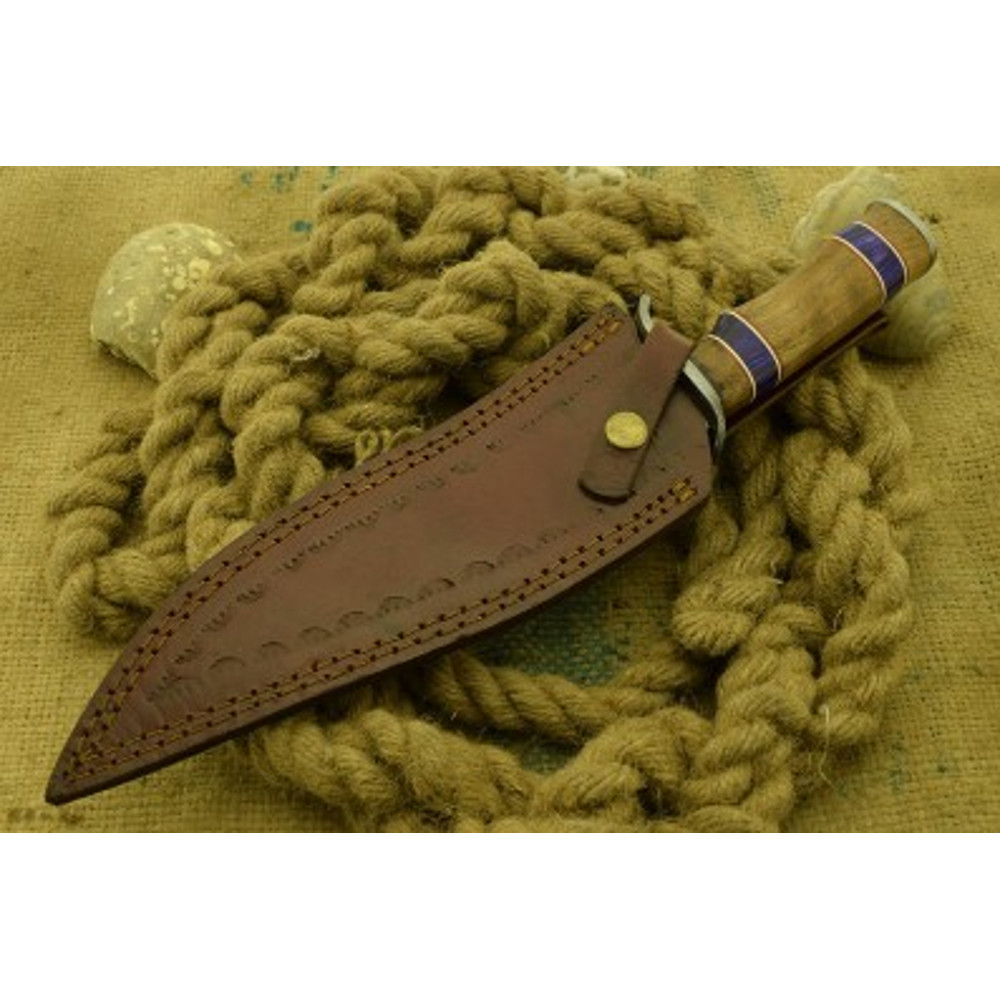 Handmade Damascus Steel Hunting Knife Skinner Knife Wood Resin Brass Handle With Leather Sheathe Gift For USA Father 8