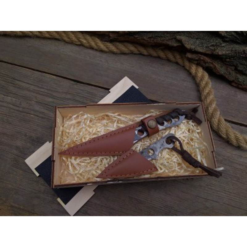 Handmade Carbon Steel Hunting Knife 2 PEC Lot Of Skinner Knife Steel Handle With Leather Sheathe Gift For USA 9