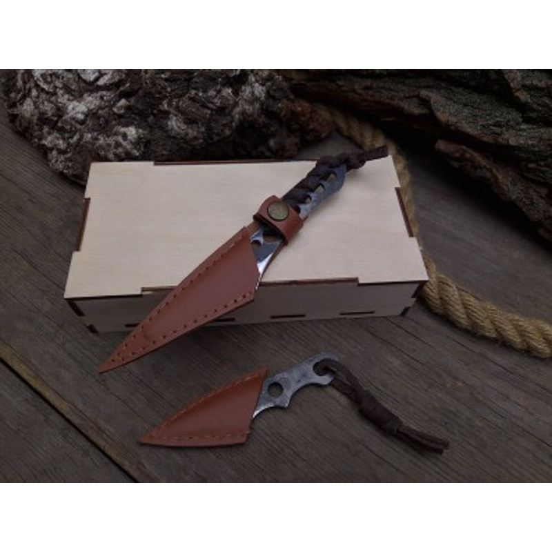 Handmade Carbon Steel Hunting Knife 2 PEC Lot Of Skinner Knife Steel Handle With Leather Sheathe Gift For USA 6