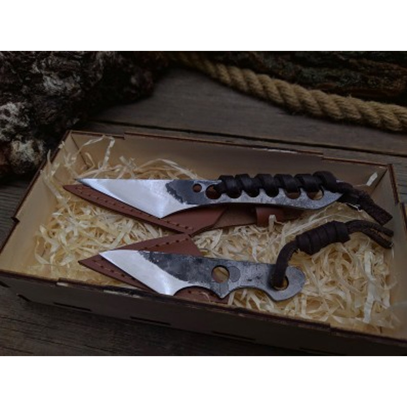 Handmade Carbon Steel Hunting Knife 2 PEC Lot Of Skinner Knife Steel Handle With Leather Sheathe Gift For USA 1