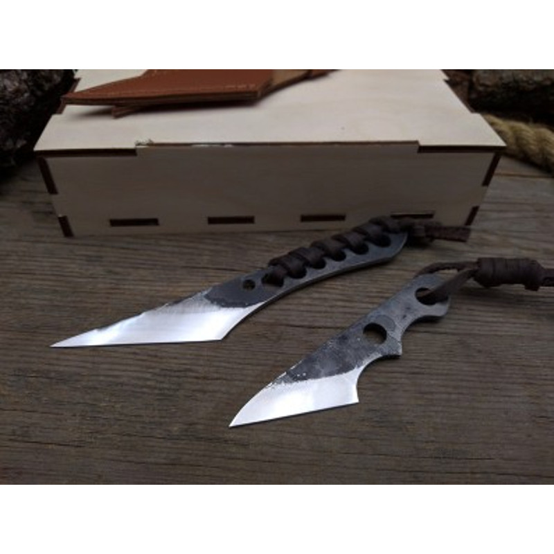 Handmade Carbon Steel Hunting Knife 2 PEC Lot Of Skinner Knife Steel Handle With Leather Sheathe Gift For USA 5