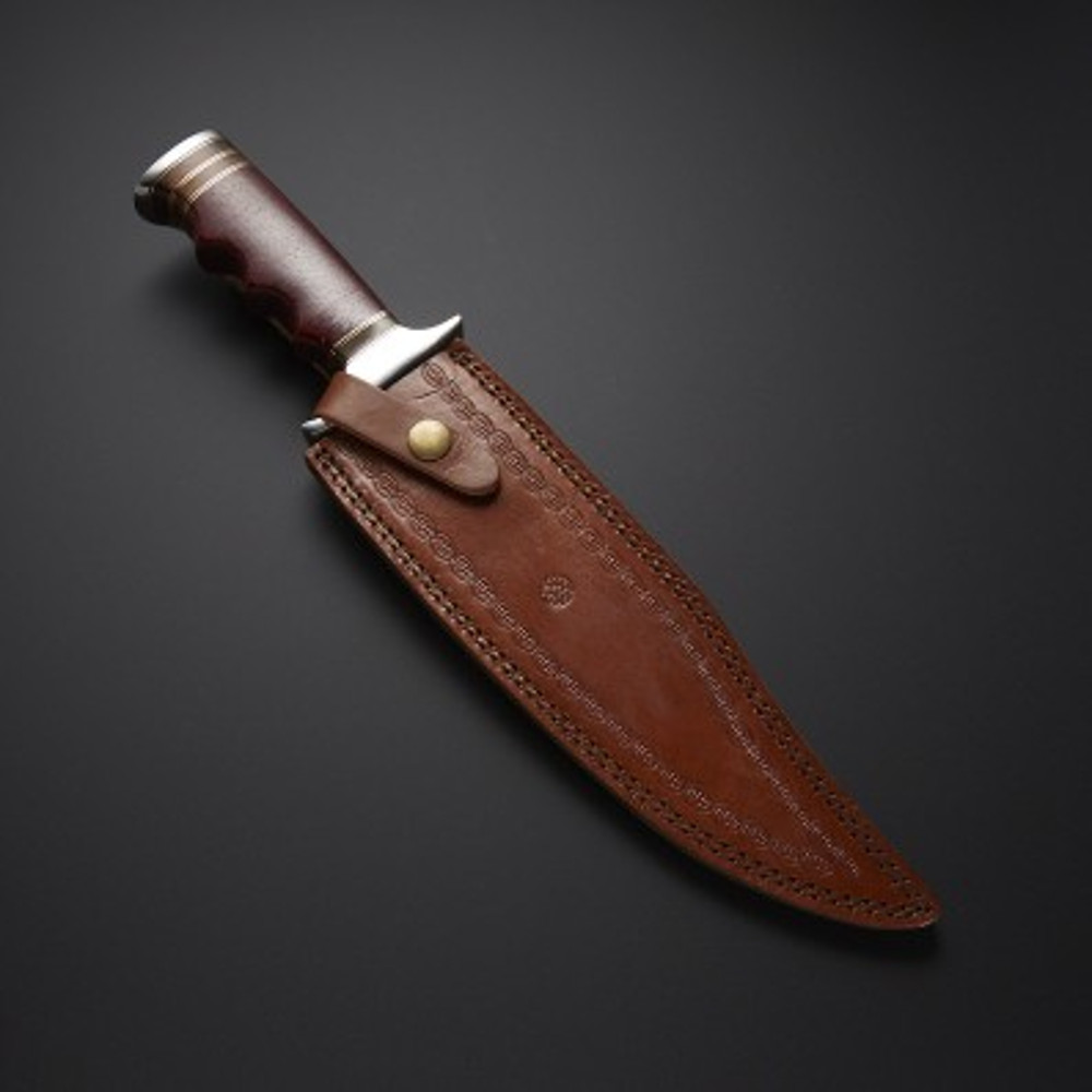 Handmade Carbon Steel Skinner Knife Bowie Knife Olive Wood Brass Handle With Leather Sheathe Gift For USA 3