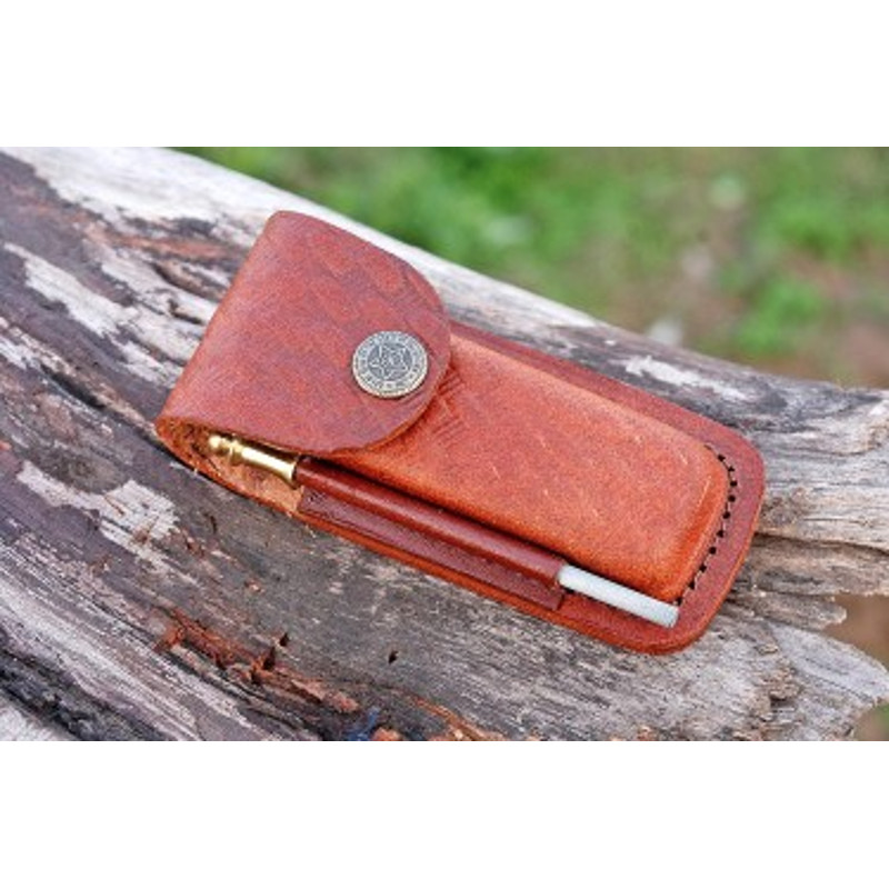 Handmade Damascus Steel Pocket Knife Dollar Sheathe Brass Handle With Leather Sheathe Gift For USA 7