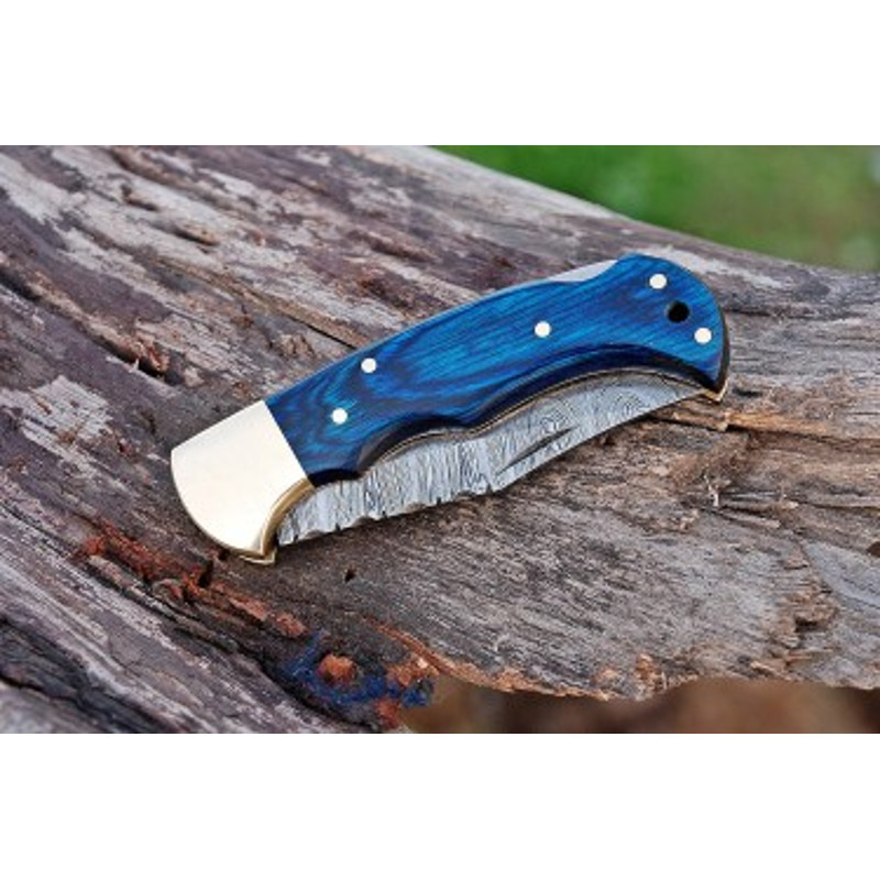 Handmade Damascus Steel Pocket Knife Dollar Sheathe Brass Handle With Leather Sheathe Gift For USA 3