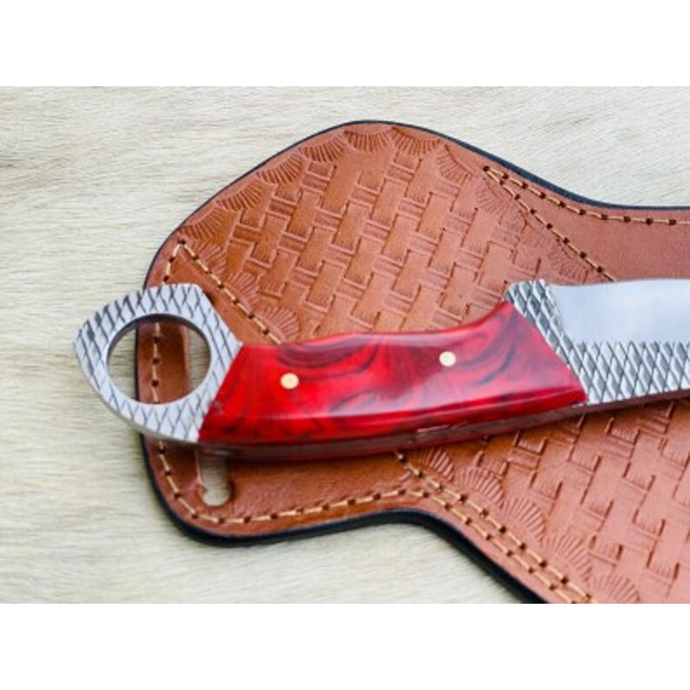 Handmade Rasp Steel Skinner Knife Resin Handle With Leather Sheathe Gift For USA Fathers Day Gift For Men Groomsman 1