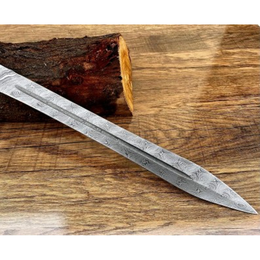 Handmade Damascus Steel Sword Viking Sword Wood Brass Handle With Leather Sheathe Gift For USA Fathers Day Gift 3