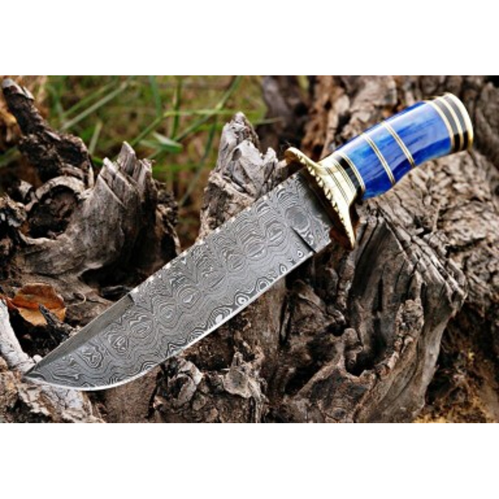 Handmade Damascus Steel Hunting Knife Wood Brass Clip Handle With Leather Sheathe Gift For USA Fathers Day Gift 1