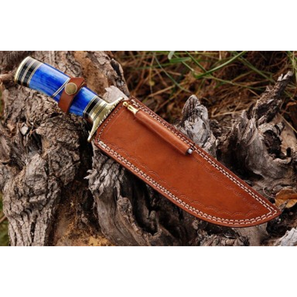 Handmade Damascus Steel Hunting Knife Wood Brass Clip Handle With Leather Sheathe Gift For USA Fathers Day Gift 2