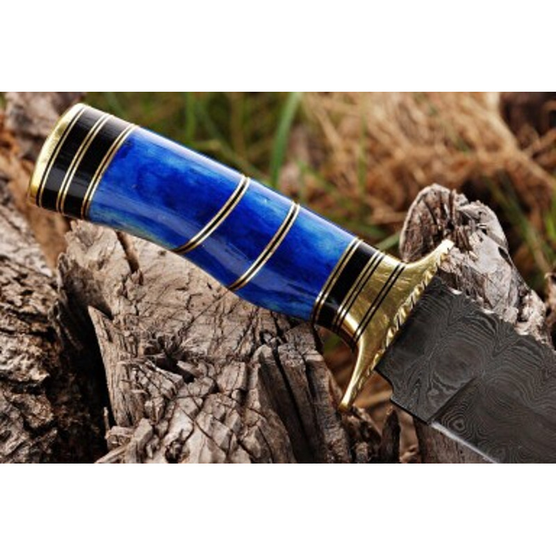 Handmade Damascus Steel Hunting Knife Wood Brass Clip Handle With Leather Sheathe Gift For USA Fathers Day Gift 3