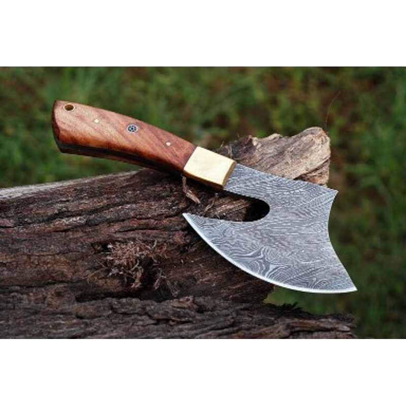 Handmade Damascus Steel Small Axe Hunting Camping Collectable Amazing Gift Christmas Gift Olive Wood Brass Handle 0
