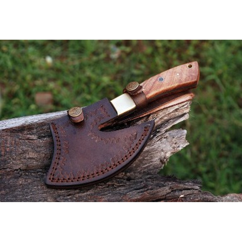 Handmade Damascus Steel Small Axe Hunting Camping Collectable Amazing Gift Christmas Gift Olive Wood Brass Handle 2