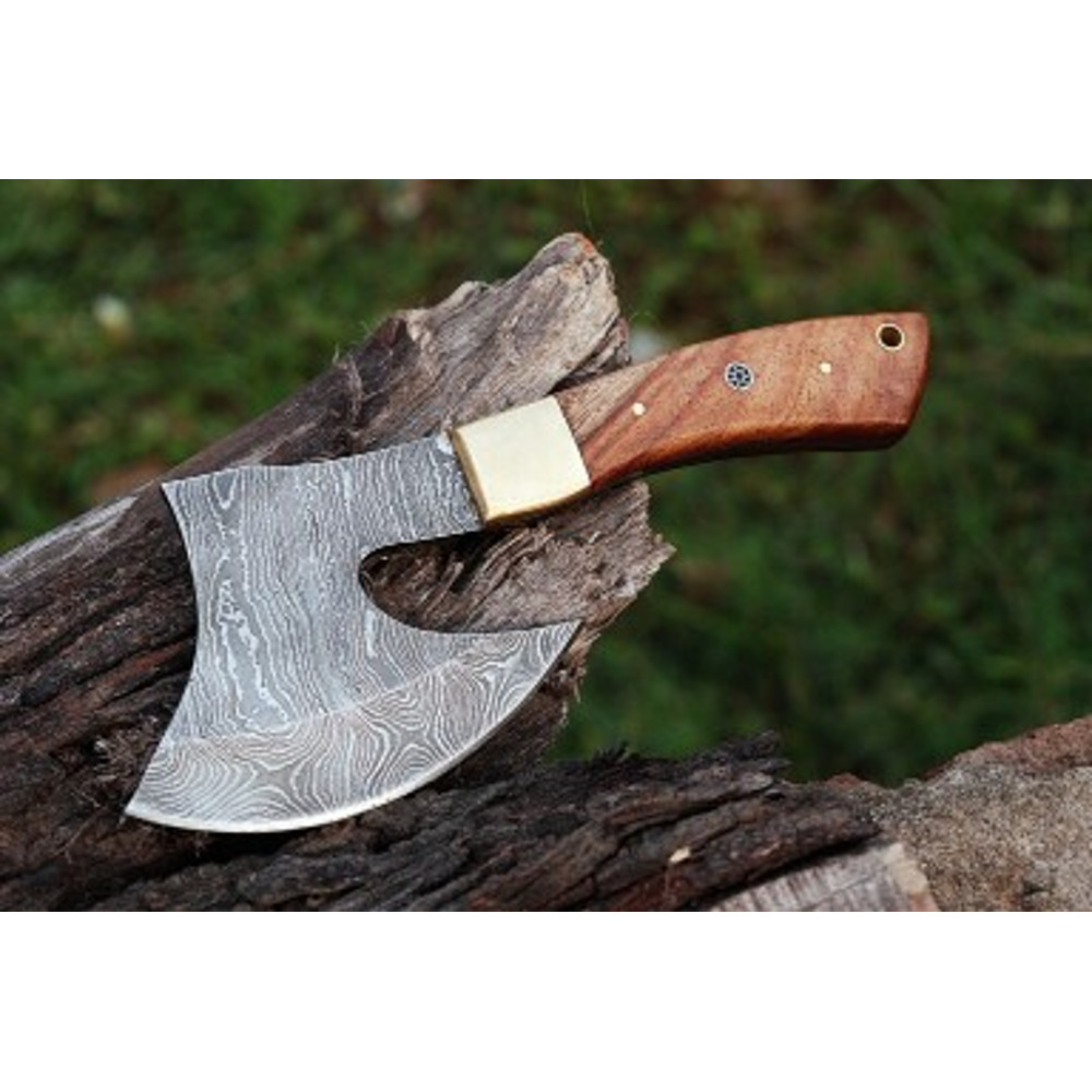 Handmade Damascus Steel Small Axe Hunting Camping Collectable Amazing Gift Christmas Gift Olive Wood Brass Handle 3