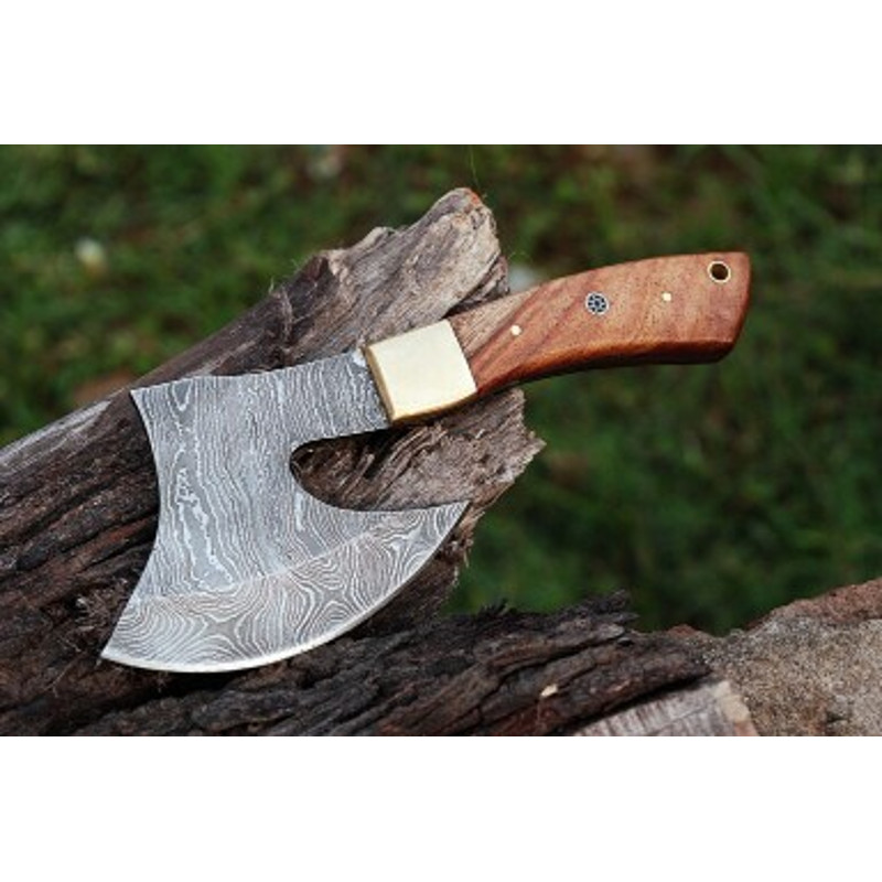 Handmade Damascus Steel Small Axe Hunting Camping Collectable Amazing Gift Christmas Gift Olive Wood Brass Handle 3