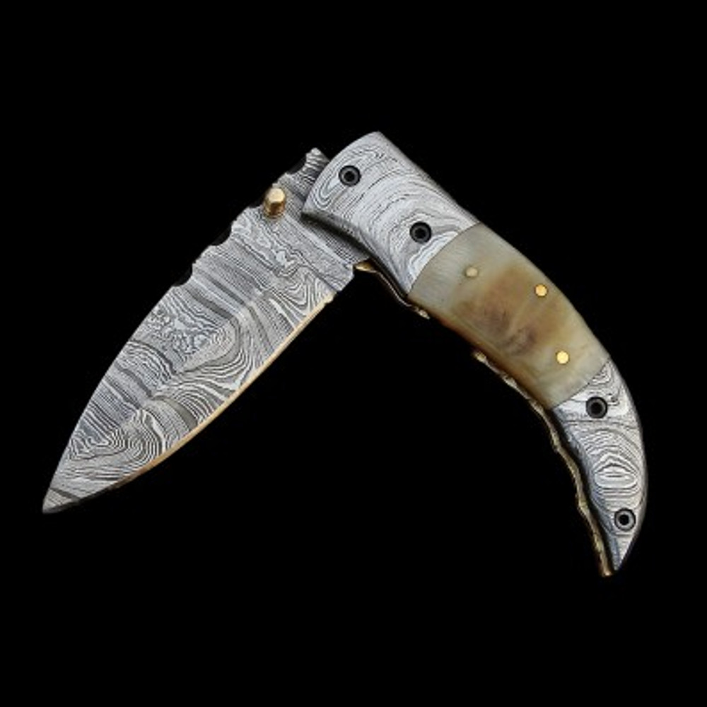 Handmade Damascus Steel Pocket Knife Stag Horn Handle With Leather Sheathe Personalized Gift Wedding Anniversary Gift 2