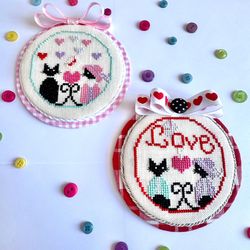 valentine black cats love cross stitch pattern