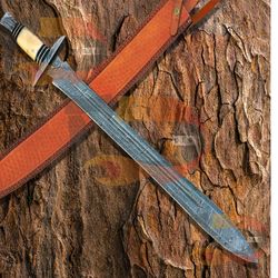 custom handmade damascus steel medieval sword 30 inches viking sword with leather sheath