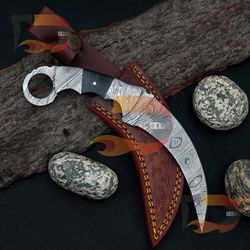 beautiful handmade damascus karambit knife handle made of and buffalo horn and damascus , comes with pure leather sheath