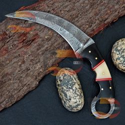 beautiful handmade damascus karambit knife comes with pure leather sheath