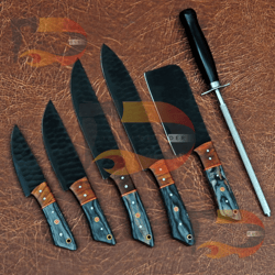 handmade stainless chef set of 6pcs,perfect knife set,stainless steel black coated knives,full kitchen knife set,chef se