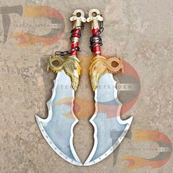 handmade impressive 20-inch length medieval kratos fully upgraded blades of chaos sword , twin axe blade best gift