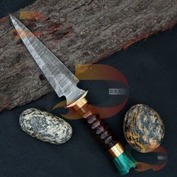 hand forged damascus steel blade handmade damascus hunting knife camping knife pure leather sheath anniversary gift